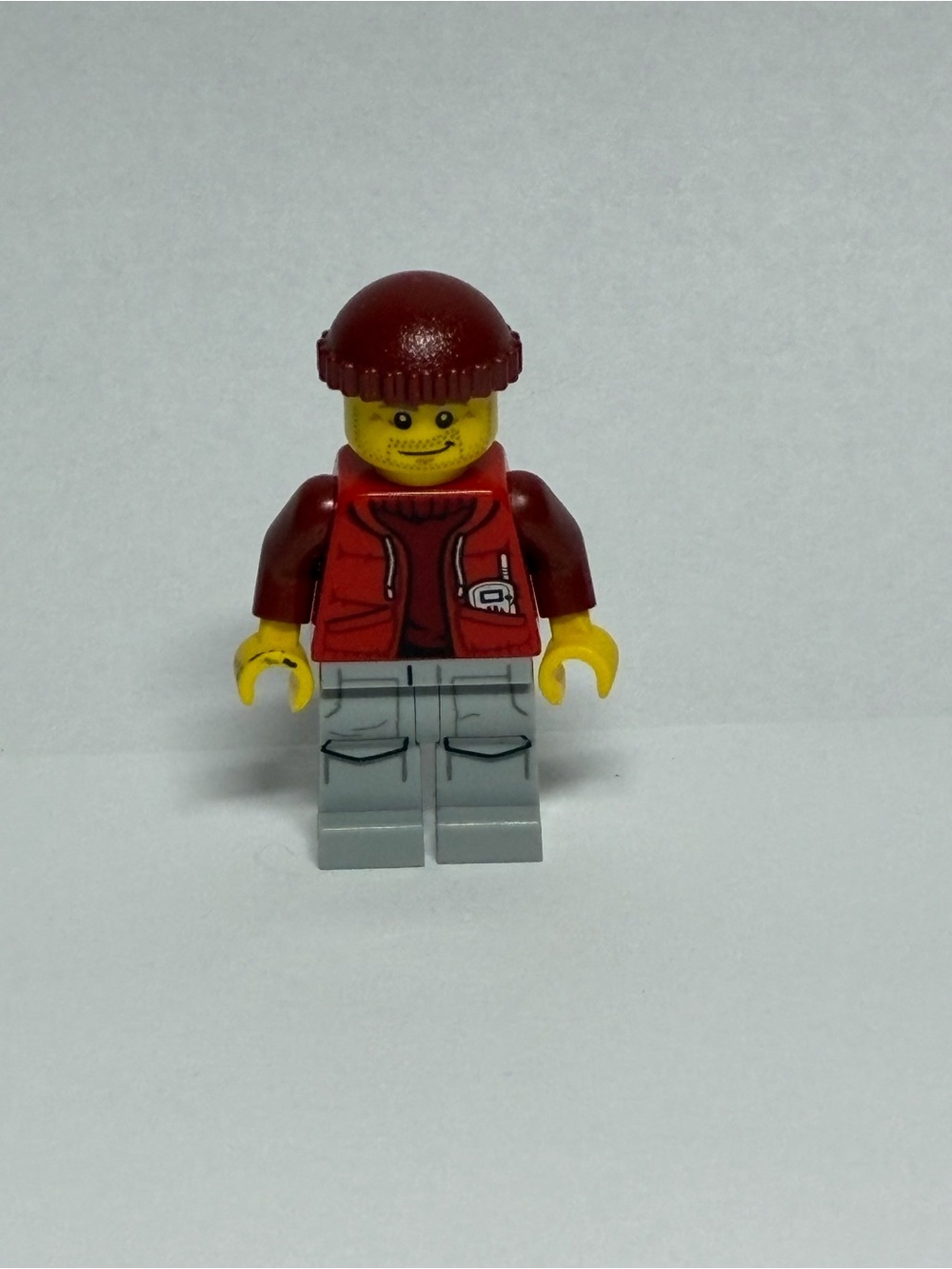 Red Jacket Lego Minifigure with Beanie Hat